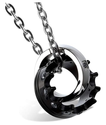 Zivom® Couple Lovers Valentine Black 316L Stainless Steel Rings His Crown Necklace Pendant Chain Boys Men - None