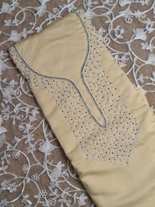 Peach Colour Moti Work Unstitched Suit Fabric with Dupatta-Free Size / Peach