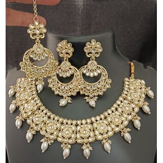 Cream Pearls Pachi Kundan Beautiful Designer Bridal Jewellery Set