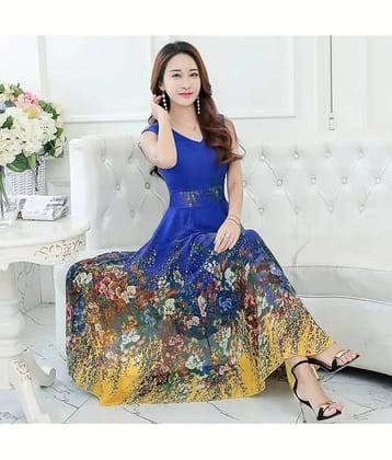 Raabta Fashion Women Georgette Printed Fit & Flare Dress ( Blue )