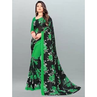 SVB Sarees Womens Green Colour Floral Printed Georgette Saree With Blouse Piece