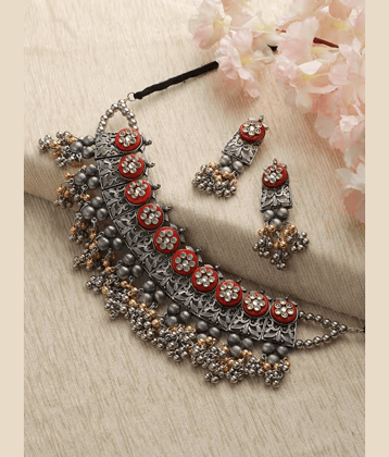 PUJVI Red Alloy Necklace Set ( Pack of 1 )