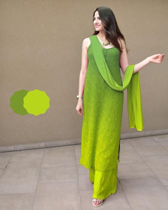 BEAUTIFUL GREEN COLORED  EMBROIDERY WORKED KURTA SET WITH-XS