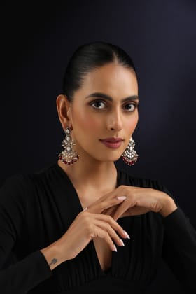 Shailee Red Polki Dangler Earrings-Polki