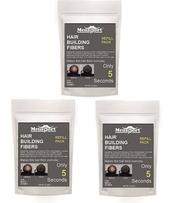 Mensport Hair Building Fiber Instant Fuller Hair Refill Pack (Black) 25 gm Pack of 3