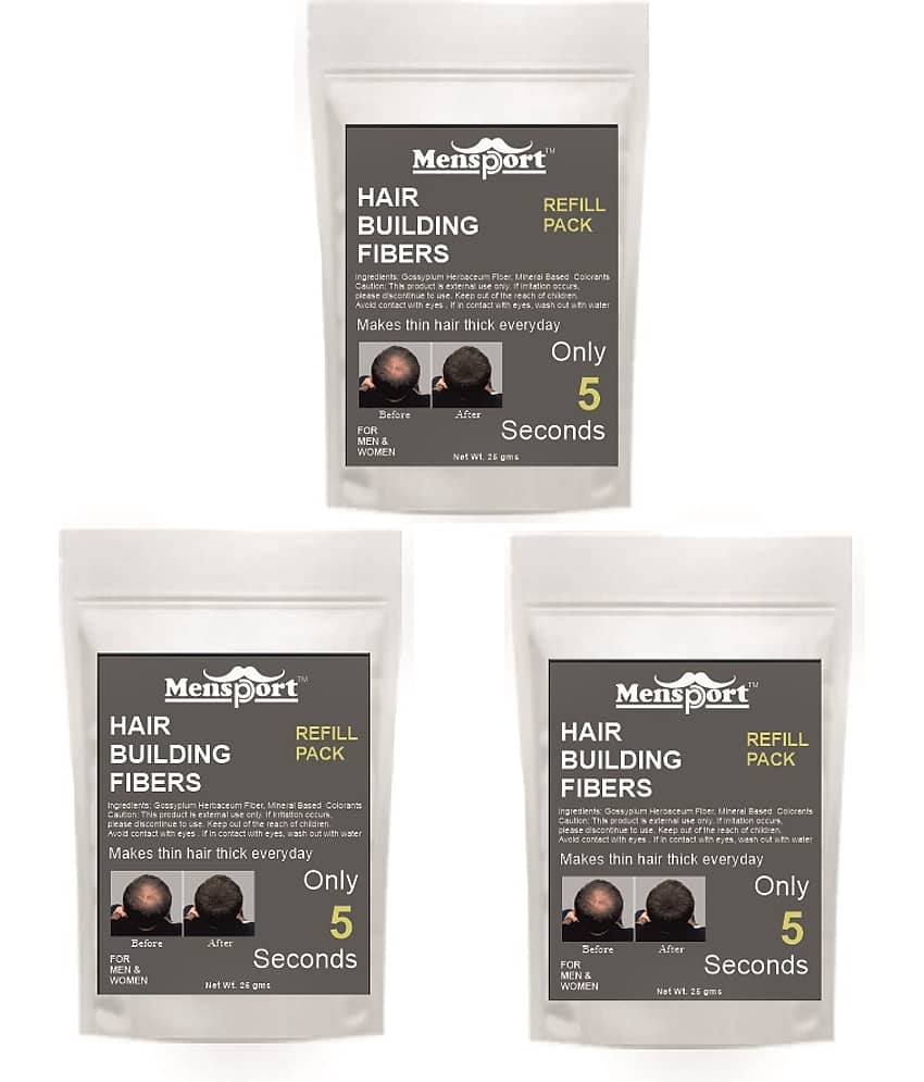 Mensport Hair Building Fiber Instant Fuller Hair Refill Pack (Black) 25 gm Pack of 3