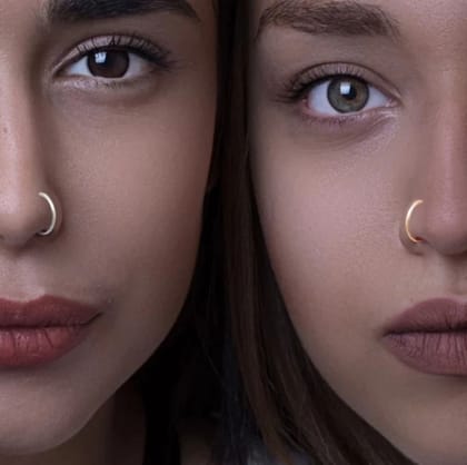 Gold-Plated, Rhodium Plated Brass, Metal, Alloy, Stone Nose Ring Silver & Gold Pack of 2