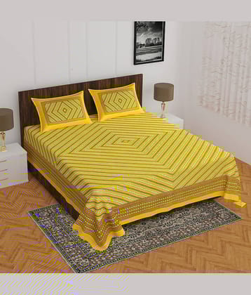 ABHACLOTHO Cotton 1 Double Bedsheet with 2 Pillow Covers ( Yellow )
