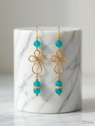 Kaantiva Elegant Blue Beaded Drop Earrings - Gold Plated Fashion Jewellery