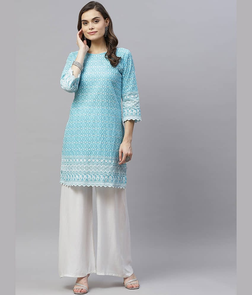 miravan - Blue Cotton Women's Straight Kurti ( Pack of 1 )