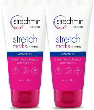 Strechmin Stretch Mark Cream for women with Vitamin E, reduce stretch marks (50g each, Pack of 2)