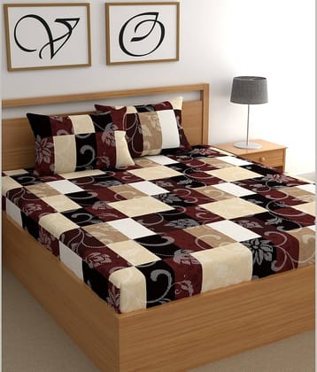 CG HOMES Cotton 1 Double Bedsheet with 2 Pillow Covers ( Brown )