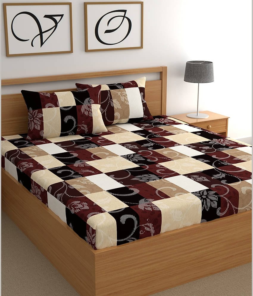 CG HOMES Cotton 1 Double Bedsheet with 2 Pillow Covers ( Brown )