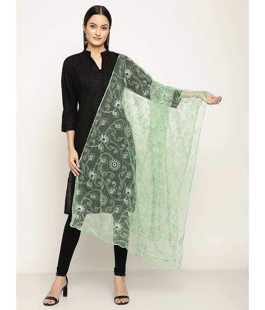 Queenley - Green Net Women's Dupatta - ( Pack of 1 )