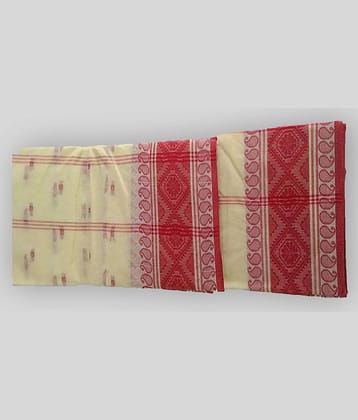 Desh Bidesh Cotton Self Design Saree Without Blouse Piece ( Red,White )