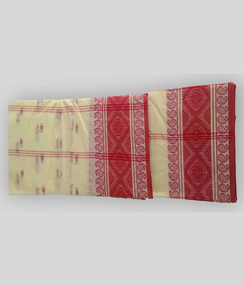 Desh Bidesh Cotton Self Design Saree Without Blouse Piece ( Red,White )