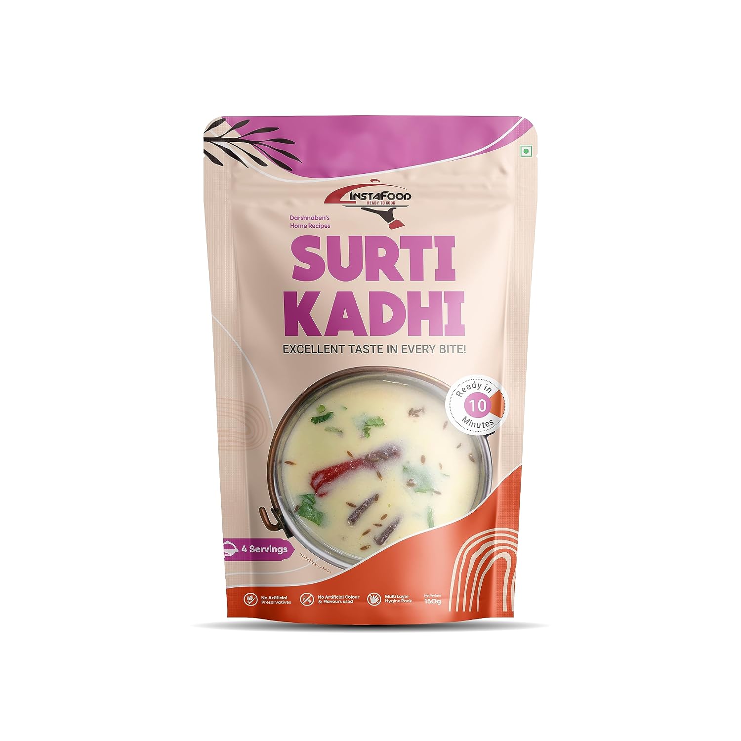 INSTAFOOD Surti Kadhi | Ready to Eat & Cook Meal | 3-4 Servings | After Cooking Gets 1 Litre to Serve | Zip Lock Packaging | Vegetarian Meal | Just Add Butter Milk And Cook, 150 gm