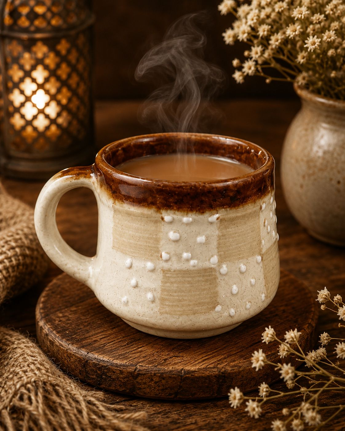 Cream Beige with Brown Rim Tea / Coffee Mug