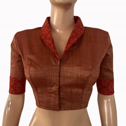 Silk Cotton Shawl Collar Jacquard Blouse with Lining , Peach ,BS1194-S