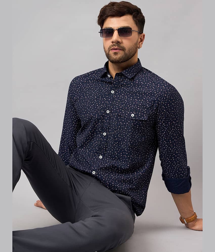 Club York Cotton Blend Regular Fit Printed Full Sleeves Men's Casual Shirt - Navy Blue ( Pack of 1 )