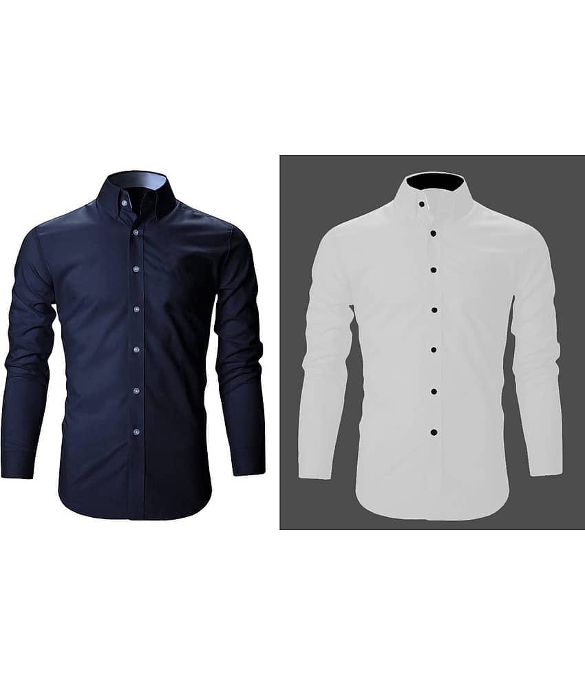 Bluedove Cotton Blend Regular Fit Solids Full Sleeves Men's Casual Shirt - White ( Pack of 2 )