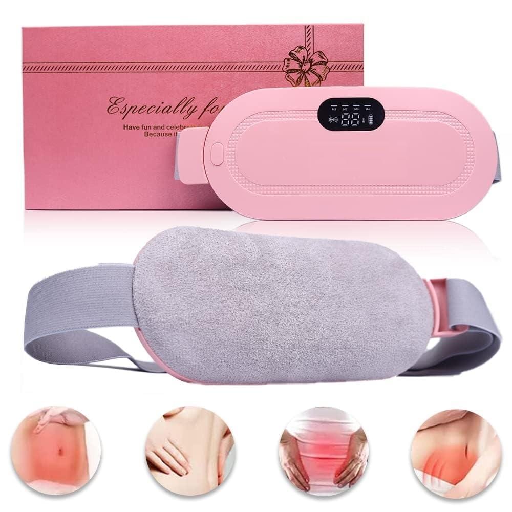 Heating Pad Belt for Menstrual Cramps, Period Pain Relief with Vibration Massage, 3 Heat Settings, Pink