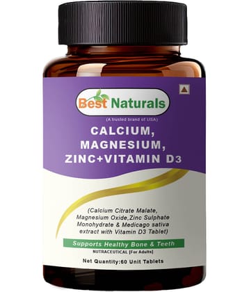Best Naturals Calcium Magnesium Zinc With Vitamin D3 - 60 Tablets - 2-Month Supply Trusted Brand From Usa