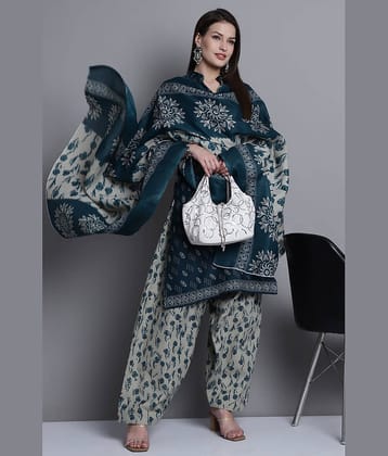 Rajnandini Women Cotton Blend Printed Straight Kurti With Patiala Salwar ( Green )