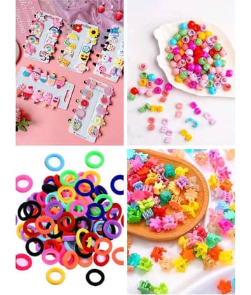 Cute & Stylish 150 Pieces Kids & Girls Hair Accessories Combo - 10 Pcs Cartoon Emoji Hair Clips + 20 Pcs Mini Hair Clutchers + 20 Pcs Mini Hair Beads + 100 Pcs Mini Rubber Hair Bands (Random Color & Design)