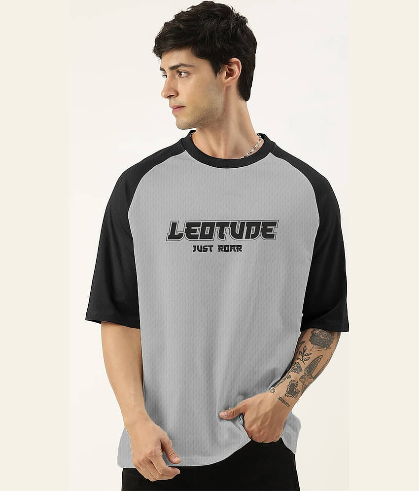 Leotude Men Cotton Blend Oversized Fit Printed T-Shirt ( Grey )