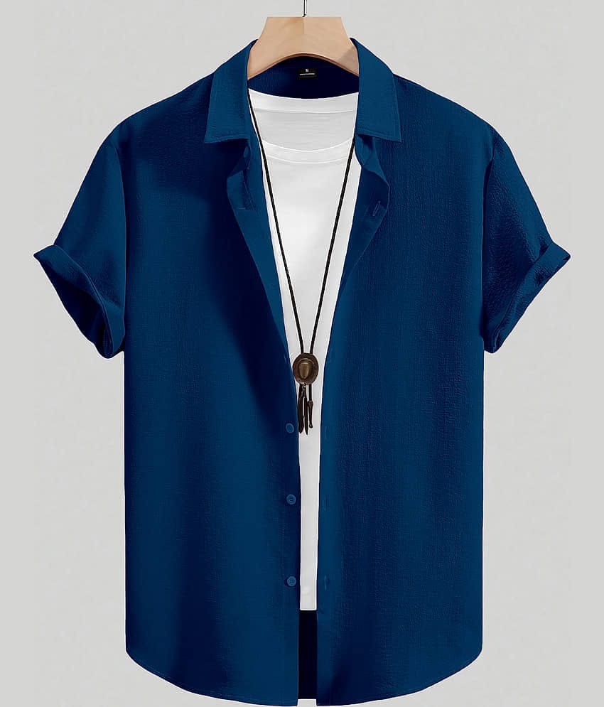 color bucket Cotton Blend Regular Fit Popcorn Textured Half Sleeves Men's Casual Shirt - Navy Blue ( Pack of 1 )