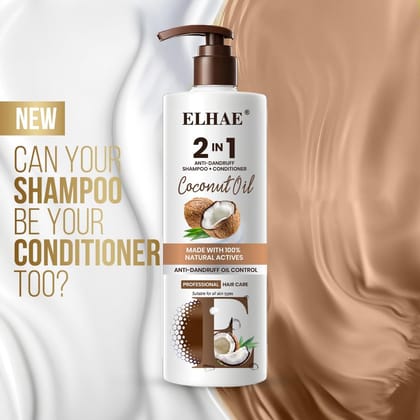 ELHAE 2-in-1 Anti Hairfall and Anti Dandruff Shampoo with Conditioner for Women and Men | Hairfall Control, Dandruff Protection, and Coconut Oil Extract for Oil Control - 300ml