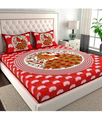 Cosito Cotton 1 Double Bedsheet with 2 Pillow Covers ( Red )