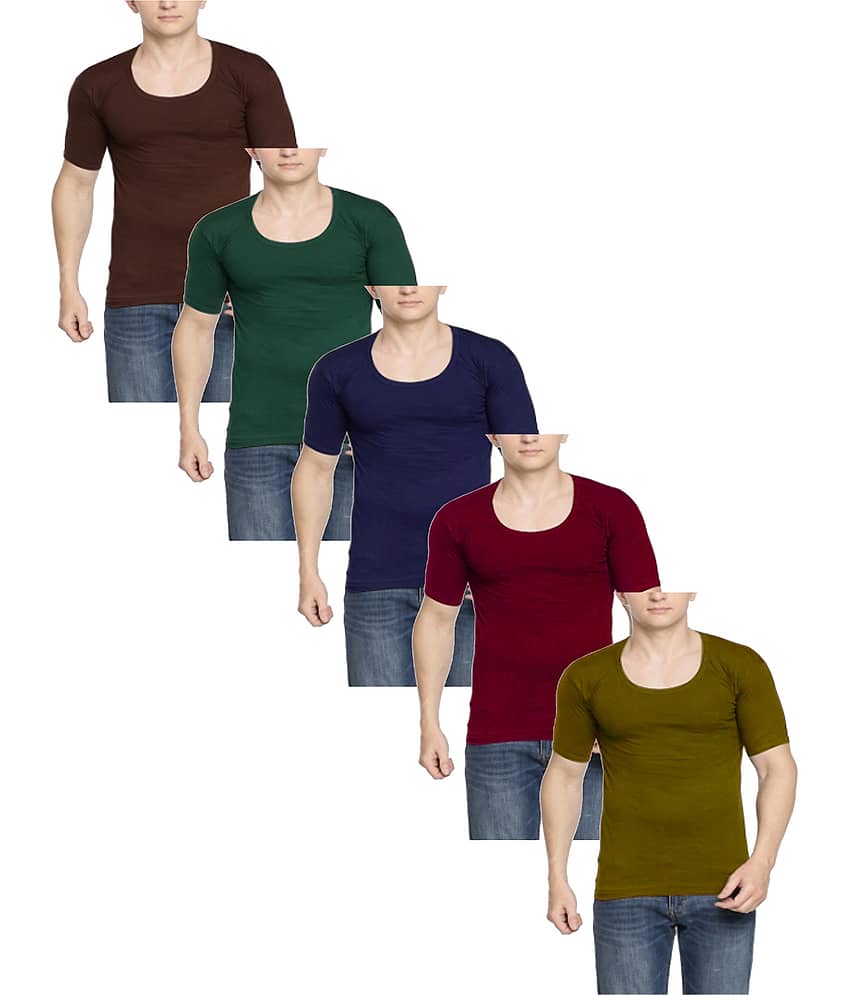 VEE SAA Pack of 5 Cotton Basic Vest For Men ( Multicolor )