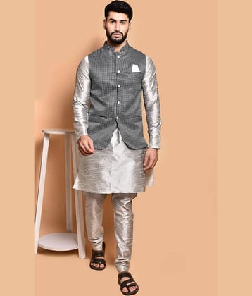 PRINTCULTR Silver Silk Regular Fit Men's Kurta Pyjama Set ( Pack of 1 )
