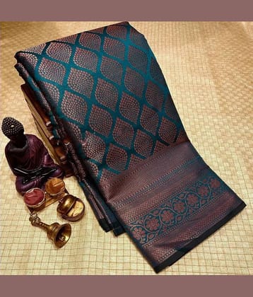 fab woven Art Silk Woven Kanjeevaram Sarees With Unstitched Blouse Piece ( Teal )