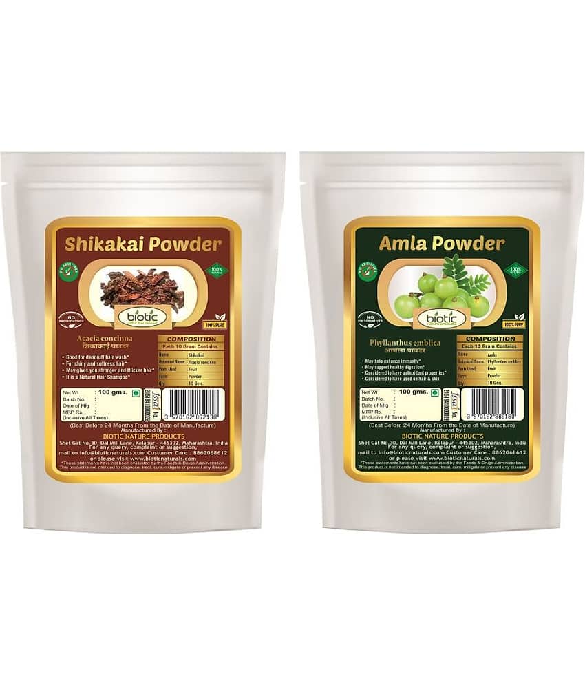Biotic Natural Shikakai and Amla Powder - 200 gms(100 gms Each) Hair Mask 200 g Pack of 2