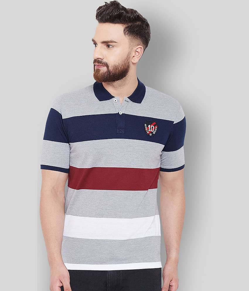 AUSTIN WOOD Pack of 1 Cotton Blend Regular Fit Striped Half Sleeves Men's Polo T Shirt ( Multicolor )