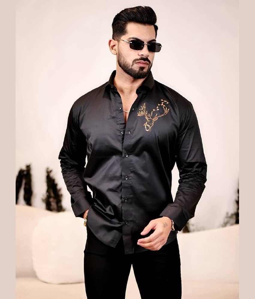 KITWELL Cotton Blend Regular Fit Solids Full Sleeves Men's Casual Shirt - Black ( Pack of 1 )