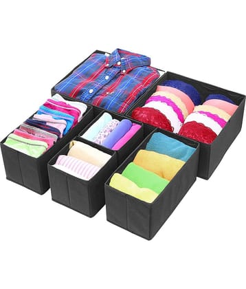 House of Quirk Foldable Cloth Storage BoxCloset Dresser Drawer Organizer Cube Basket Bins Containers Divider with Drawers for Underwear, Bras, Socks, Ties, Scarves, Set of 6 (Black)