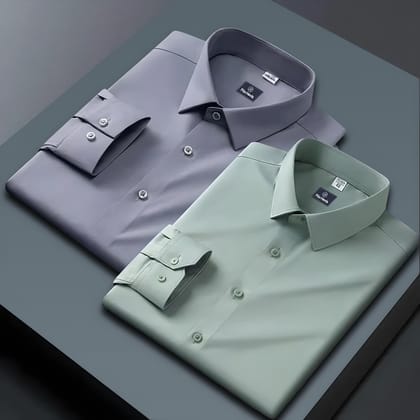 Combo of 2 Formal shirts Light Grey & Pista green Colour-S