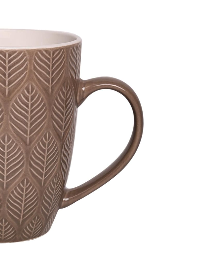 Beige Ceramic Mug - 360Ml, Leaf Pattern