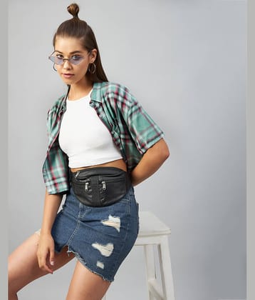 Chimpaaanzee Women Checks Viscose Shirt ( Green )