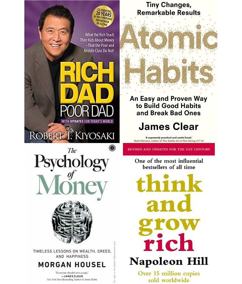 Combo of 4 Books (Rich Dad Poor Dad+The Psychology of Money +Atomic Habits+ Think and Grow Rich) (English,Paperback)