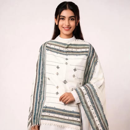 White Woolen Geometric Shawl For Women