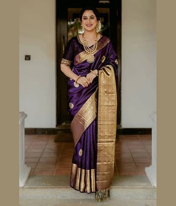 fab woven Art Silk Woven Design Banarasi saree With Unstitched Blouse Piece ( Purple )