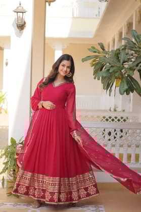 Faux Blooming Gown with Dupatta With Attractive Embroidered Sequins work gown collection-M