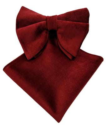 VOICI Men's Velvet & Satin oversized Bow & Pocket Square Tie Black Color Free Size best for Tuxido dinner jackets - Red Velvet VOICI Men's Velvet & Satin oversized Bow & Pocket Square Tie Black Color Free Size best for Tuxido dinner jackets - Red Velvet