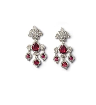 Generic Women's Brass Silver Plated Drop Earrings (Red)-PID66271 Generic Women's Brass Silver Plated Drop Earrings (Red)-PID66271