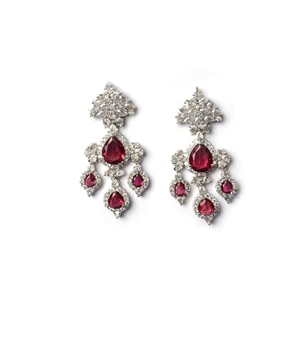 Generic Women's Brass Silver Plated Drop Earrings (Red)-PID66271